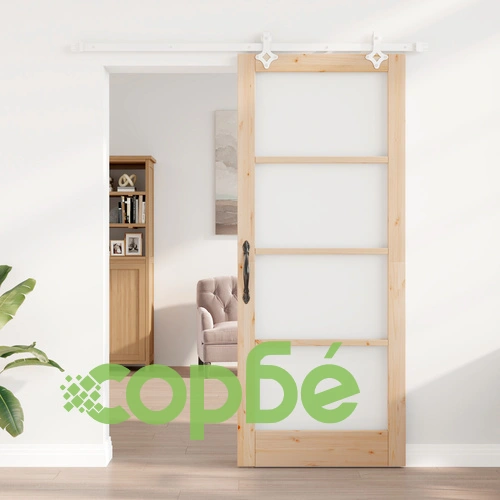 Плъзгаща врата ORKDAL 86x211 см с комплект за монтаж от масивно борово дърво със стъкло ➤ топ цена ➤ sorbe.bg