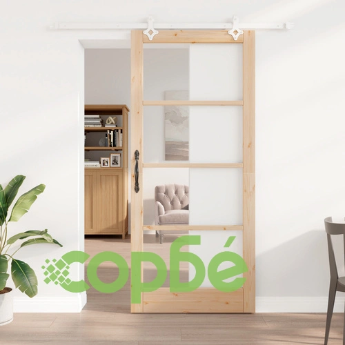 Плъзгаща се стъклена врата ORKDAL 93x211 см от масивна борова дървесина с хардуерен комплект ➤ топ цена ➤ sorbe.bg