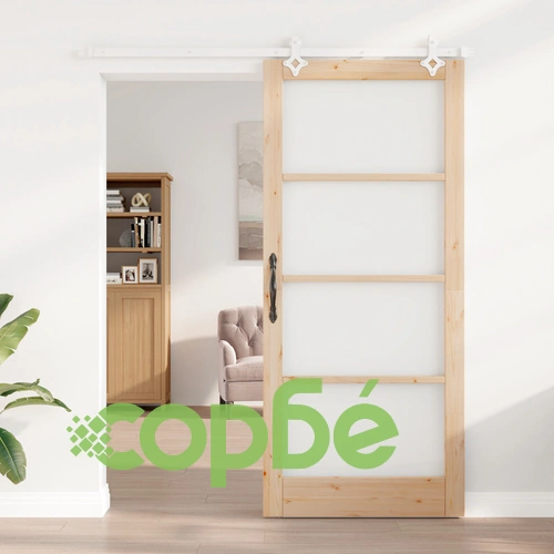 Плъзгаща се стъклена врата ORKDAL 93x211 см от масивна борова дървесина с хардуерен комплект ➤ топ цена ➤ sorbe.bg