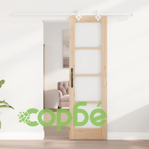 Плъзгаща се врата от масивна борова дървесина с комплект обков 61x198.5 см ➤ топ цена ➤ sorbe.bg