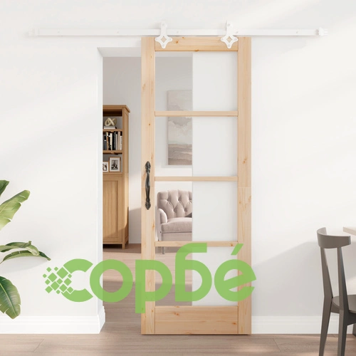 Плъзгаща се врата ORKDAL 73.5x198.5 см от масивно борово дърво със стъкло и хардуерен комплект ➤ топ цена ➤ sorbe.bg