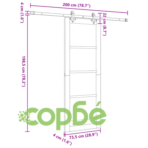 Плъзгаща се врата ORKDAL 73.5x198.5 см от масивно борово дърво със стъкло и хардуерен комплект ➤ топ цена ➤ sorbe.bg
