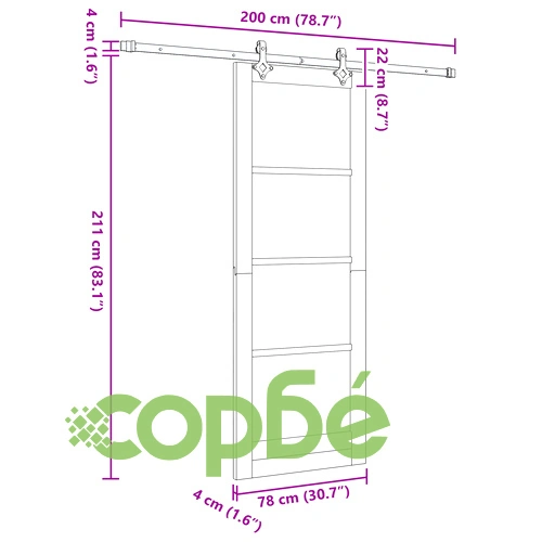 Плъзгаща врата от масивен бор с принадлежности, бяла, 78x211 см, със стъклен панел ORKDAL ➤ топ цена ➤ sorbe.bg