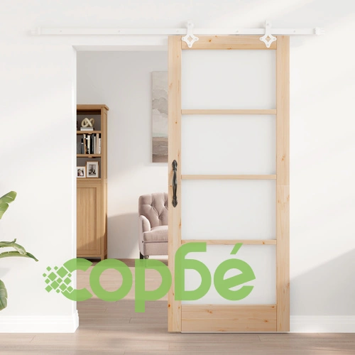 Комплект плъзгаща се врата с апаратура 83x202 см от масивно борово дърво с прозрачно стъкло ORKDAL ➤ топ цена ➤ sorbe.bg