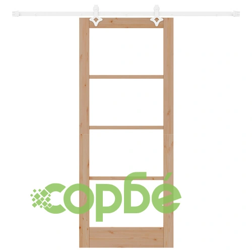 Комплект плъзгаща се врата с апаратура 83x202 см от масивно борово дърво с прозрачно стъкло ORKDAL ➤ топ цена ➤ sorbe.bg