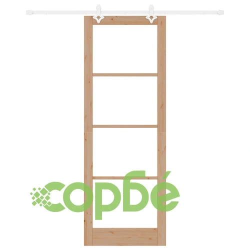 Плъзгаща се врата с комплект за монтаж ORKDAL 83x232x4 см от масивно борово дърво със стъкло ➤ топ цена ➤ sorbe.bg