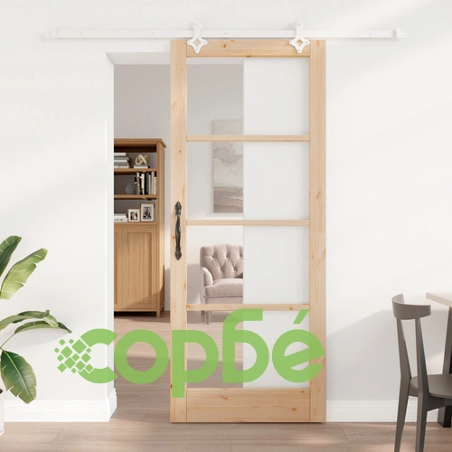 Плъзгаща се интериорна врата ORKDAL 86x211 см от масивна борова дървесина със стъклен панел ➤ топ цена ➤ sorbe.bg