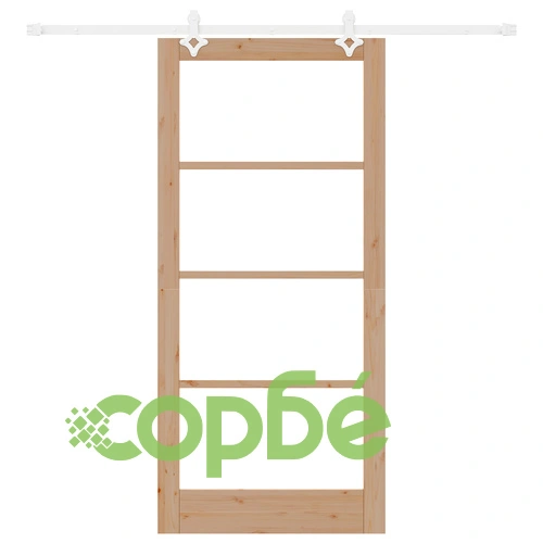 Плъзгаща се врата ORKDAL с хардуер комплект 93x202 см от масивно борово дърво със стъкло ➤ топ цена ➤ sorbe.bg