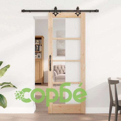 Плъзгаща Интериорна Врата ORKDAL от Масивно Борово Дърво 73.5x198.5x4 см със Стъкло и Комплект за Монтаж ➤ топ цена ➤ sorbe.bg