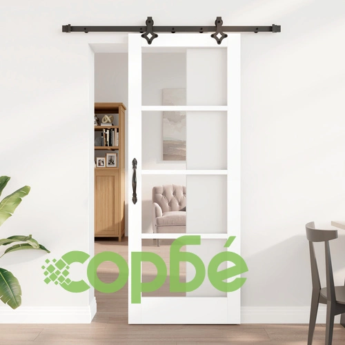 Плъзгаща се врата от масивно борово дърво с монтажен комплект, бяла, 78x202 см ➤ топ цена ➤ sorbe.bg