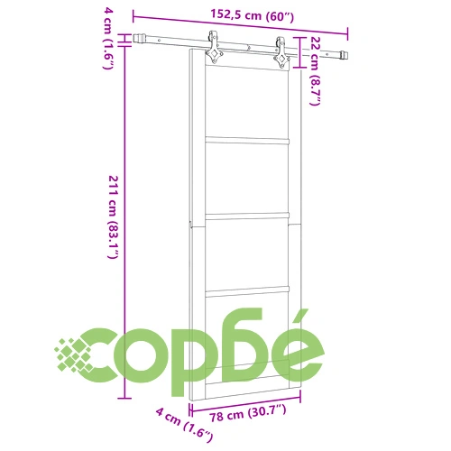 Плъзгаща врата от масивна борова дървесина с комплект за монтаж 78x211 см ➤ топ цена ➤ sorbe.bg