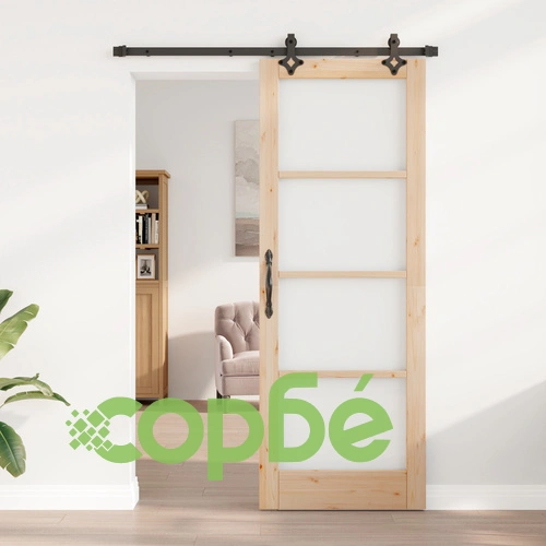 Плъзгаща врата от масивна борова дървесина с комплект за монтаж 78x211 см ➤ топ цена ➤ sorbe.bg
