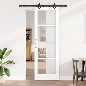 Плъзгаща врата от масивен бор с комплект за монтаж - Бяла, 78x232 см