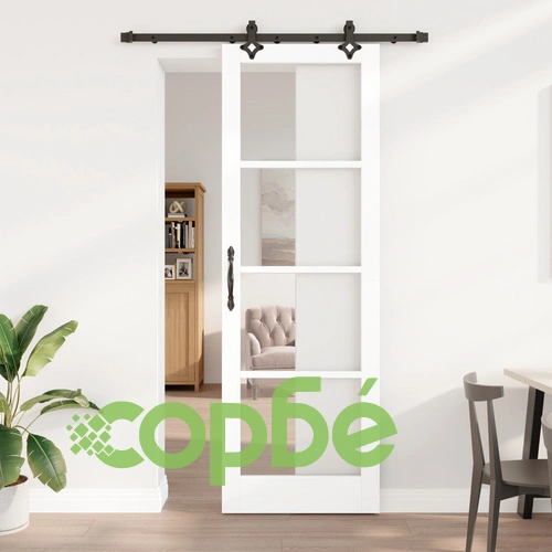Плъзгаща врата от масивен бор с комплект за монтаж - Бяла, 78x232 см ➤ топ цена ➤ sorbe.bg
