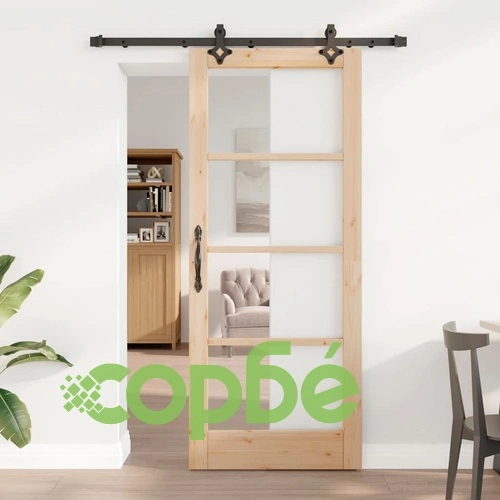 Плъзгаща се врата от масивно борово дърво 83x202 см с монтажен комплект ➤ топ цена ➤ sorbe.bg