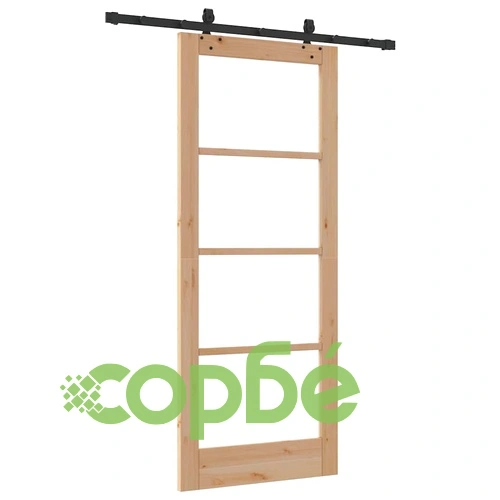 Плъзгаща се врата от масивно борово дърво 83x202 см с монтажен комплект ➤ топ цена ➤ sorbe.bg