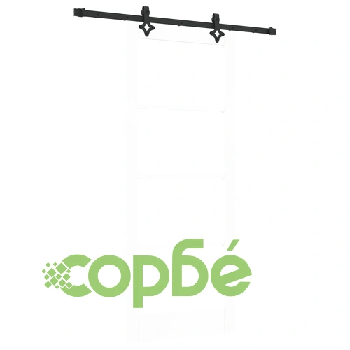 Плъзгаща се врата от масивно борово дърво с комплект за инсталация, бяла, 83x202 см, със стъкло ➤ топ цена ➤ sorbe.bg