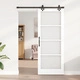 Плъзгаща врата от масивна борова дървесина с хардуер, бяла, 83x211 см, със стъкло