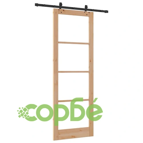 Плъзгаща врата от масивен бор с метални елементи 83x232 см ➤ топ цена ➤ sorbe.bg