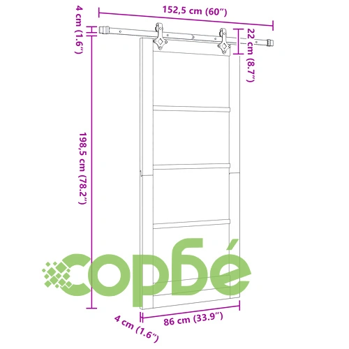 Плъзгаща врата от масивен бор с хардуерен комплект 86x198.5 см ➤ топ цена ➤ sorbe.bg