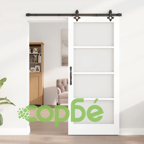 Плъзгаща врата от масивна борова дървесина с монтажен комплект, Бяла, 86x198.5 см ➤ топ цена ➤ sorbe.bg