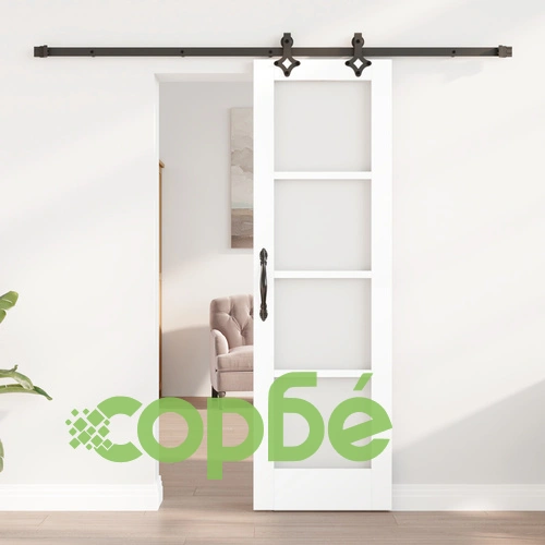 Плъзгаща врата от масивна борова дървесина с бяло покритие и стъкло 61x198.5 см ➤ топ цена ➤ sorbe.bg