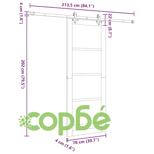 Плъзгаща се врата с монтажен комплект 78x202 см масивна борова дървесина ➤ топ цена ➤ sorbe.bg