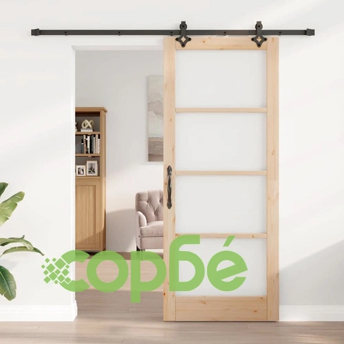 Плъзгаща се врата с комплект крепежи 86x211 см масивно борово дърво ➤ топ цена ➤ sorbe.bg