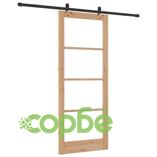Плъзгаща се врата с комплект крепежи 86x211 см масивно борово дърво ➤ топ цена ➤ sorbe.bg