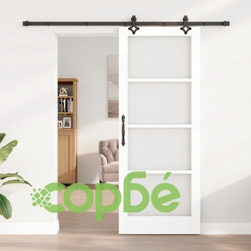 Плъзгаща врата с комплект за монтаж от солидно борово дърво със стъкло ОРКДАЛ, бяла, 86x211x4 см ➤ топ цена ➤ sorbe.bg