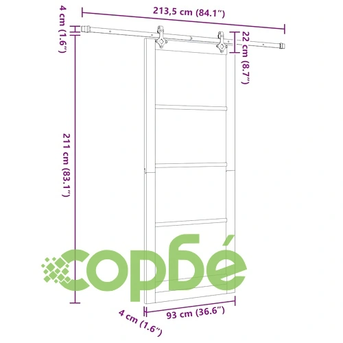Плъзгаща се врата от масивно борче 93x232 см с метални елементи ➤ топ цена ➤ sorbe.bg