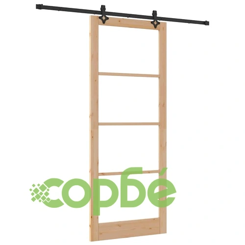 Плъзгаща се врата от масивно борче 93x232 см с метални елементи ➤ топ цена ➤ sorbe.bg