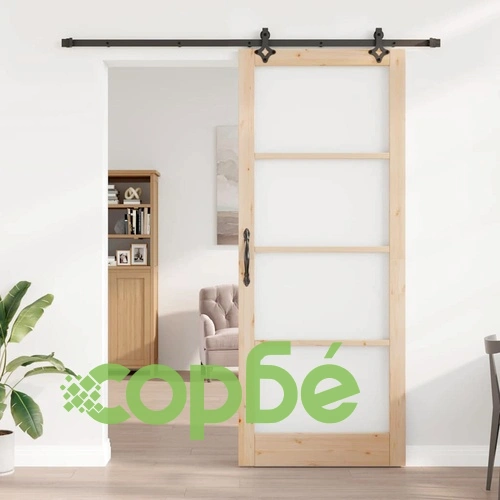 Плъзгаща се врата от масивно борче 93x232 см с метални елементи ➤ топ цена ➤ sorbe.bg