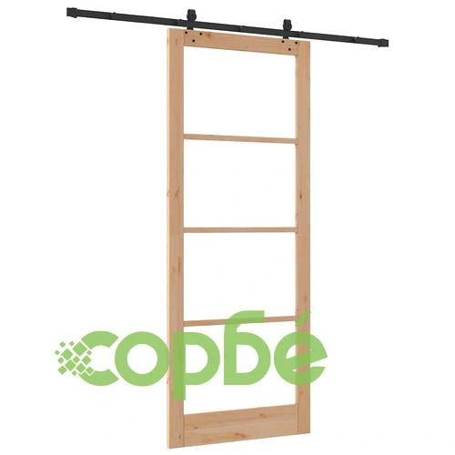 Плъзгаща се врата от масивно борче 93x232 см с метални елементи ➤ топ цена ➤ sorbe.bg