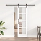 Плъзгаща Врата от Масивна Борова Дървесина с Комплект за Монтаж, Бяла, 61x198.5 см, със Стъкло