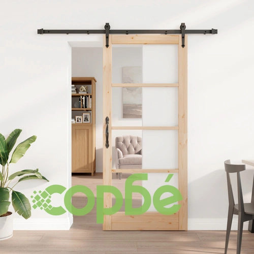 Плъзгаща се Врата ORKDAL 78x202x4 см от Масивно Борово Дърво със Стъкло и Хардуерен Комплект ➤ топ цена ➤ sorbe.bg