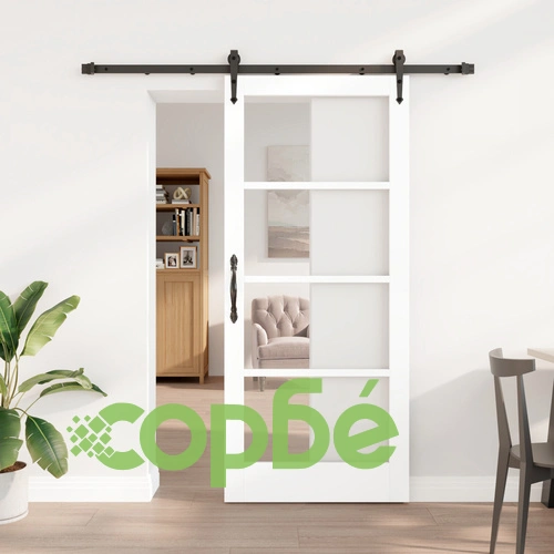 Плъзгаща врата от масивна бор дървесина с комплект за монтаж, бяла, 78x202x4 см, със стъкло ORKDAL ➤ топ цена ➤ sorbe.bg