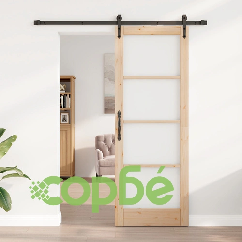 Плъзгаща се врата ОРКДАЛ 78x211 см от масивно борово дърво с комплект и стъкло ➤ топ цена ➤ sorbe.bg