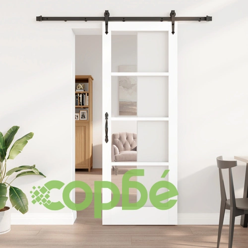 Плъзгаща се врата ОРКДАЛ с прозорец, Бяла, 78x211x4 см, Масивна борова дървесина, с комплект за монтаж ➤ топ цена ➤ sorbe.bg