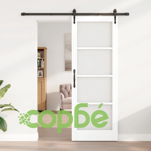 Плъзгаща се врата ОРКДАЛ с прозорец, Бяла, 78x211x4 см, Масивна борова дървесина, с комплект за монтаж ➤ топ цена ➤ sorbe.bg