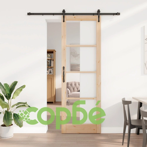 Плъзгаща се интериорна врата ORKDAL 78x232 см от масивно борово дърво със стъкло ➤ топ цена ➤ sorbe.bg