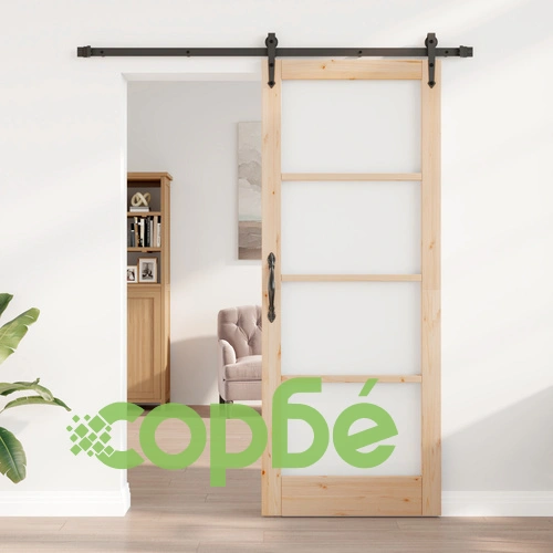 Плъзгаща се врата с комплект за монтаж 83x211 см от масивна борова дървина с стъкло ОРКДАЛ ➤ топ цена ➤ sorbe.bg