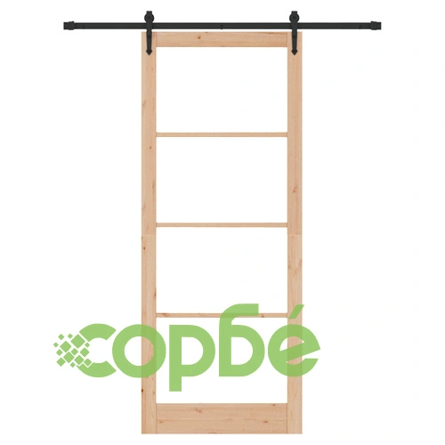 Плъзгаща врата от масивен бор с комплект за монтаж, 83x232 см, със стъкло ОРКДАЛ ➤ топ цена ➤ sorbe.bg