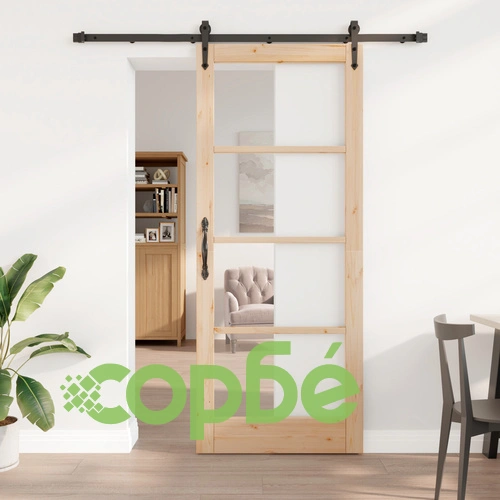 Плъзгаща се врата ORKDAL 86x211x4 см от масивна борова дървесина със стъкло и хардуерен комплект ➤ топ цена ➤ sorbe.bg