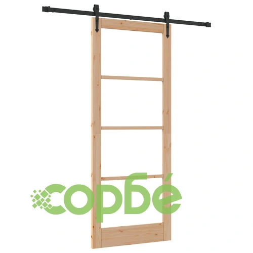 Плъзгаща се врата ORKDAL 86x211x4 см от масивна борова дървесина със стъкло и хардуерен комплект ➤ топ цена ➤ sorbe.bg