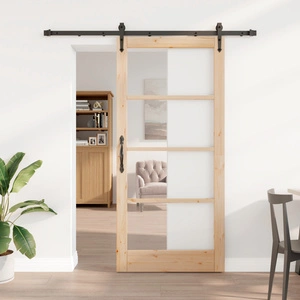 Плъзгаща се врата ORKDAL с комплект за монтаж 93x202x4 см от масивна борова дървесина със стъкло
