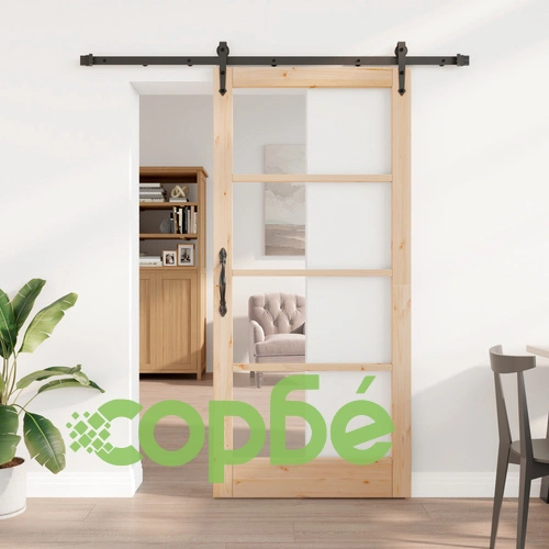 Плъзгаща се врата ORKDAL с комплект за монтаж 93x202x4 см от масивна борова дървесина със стъкло ➤ топ цена ➤ sorbe.bg