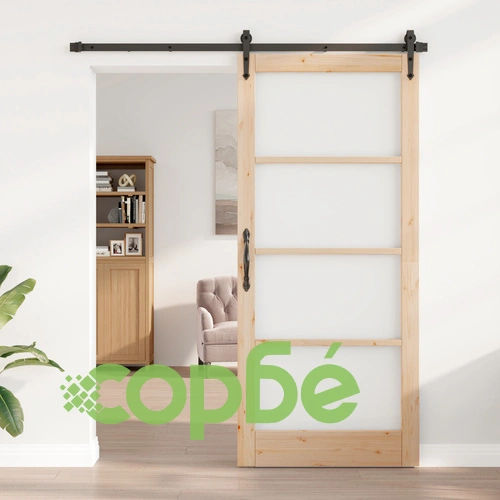 Плъзгаща се интериорна врата ORKDAL със стъкло 93x211x4 см от масивно борово дърво с хардуерен комплект ➤ топ цена ➤ sorbe.bg