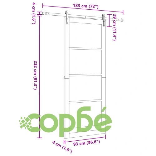 Плъзгаща се врата ORKDAL 93x232 см от масивна борова дървесина със стъкло и комплект принадлежности ➤ топ цена ➤ sorbe.bg
