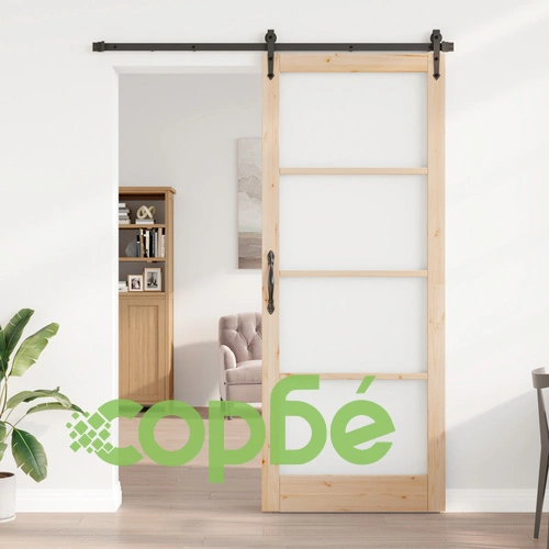 Плъзгаща се врата ORKDAL 93x232 см от масивна борова дървесина със стъкло и комплект принадлежности ➤ топ цена ➤ sorbe.bg